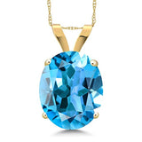 14K  Gold Swiss Blue Topaz Pendant Necklace