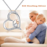 Silver Mom Child Necklace Cute Animal Love Heart Pendant Necklace