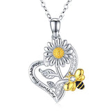 Silver Sunflower Love Heart Pendant Necklace 