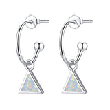 Sliver Opal Triangle  Hoop Earrings