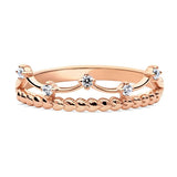 Rose Gold Plated Sterling Silver Cubic Zirconia CZ Crown Bead Promise Ring
