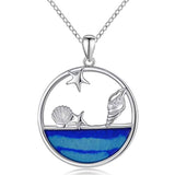 Silver Shell Starfish Beach Pendant Necklace 