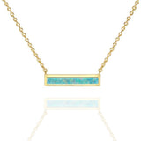14K Gold Plated Thin Bar Green/White Created Opal Necklace Pendant