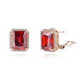 Red Ruby/Blue Sapphire Square Halo Stud Earrings