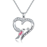 Silver CZ Heart Pendant Necklace Bird Animal Jewelry