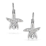 Nautical Ocean Beach Cubic Zirconia Pave CZ Leverback Starfish Drop Earrings For Women 925 Sterling Silver