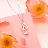 Musical Note Necklace Pendant 925 Sterling Silver Treble Clef CZ Jewelry for Women Girls, 18 Inch