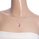925 Sterling Silver Shocking Pink Fashioned Sunglasses CZ Flower Enamel Pendant Necklace