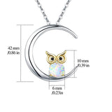 Owl Necklace Sterling Silver Opal Owl Necklace Crescent Moon Pendant Owl Jewelry Gifts for Women Owl Lovers,for Mom Mother's Day