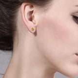 14K Gold Round Yellow Citrine Stud Earrings