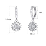 White Gold Plated 925 Sterling Silver CZ Cubic Zirconia Sunflower Dangle Drop Small Hoop Earrings For Women Girls