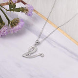 S925 Sterling Silver 26 Initial Letter Pendant Alphabet with CZ Necklace (Letter V)