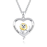 Silver Cute Lion Animal Heart Pendant Necklace