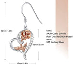 Love Heart Rose Earrings for Women Girlfriend Sterling Silver Flower Dangle Drop Earrings Jewelry Gifts for Christmas Anniversary