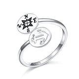 Silver Compass Anchor Adjustable Ring