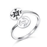 Compass Anchor 925 Sterling Silver Adjustable Ring