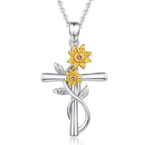  Silver Sunflower cross Necklace