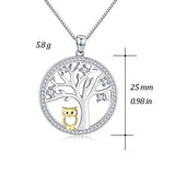 S925 Sterling Silver Family Tree Life & Owl Pendant Necklace Jewelry  for Her