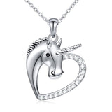 Silver Forever Love Unicorn in Heart Pendant Necklace
