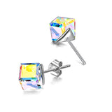 Sterling Silver Cube Stud Earrings with Aurora Boreali Crystals from Swarovski Valentines Day Gifts for Her Fine Jewelry Gifts for Women Girls