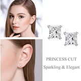 14k White Gold  Brilliance Princess Cut Moissanite  Stud Earrings For Women