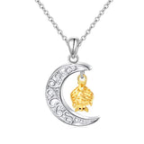 Silver Moon and Bat  Pendant Necklace