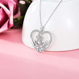 Sterling Silver Lover Deer Necklace Heart Pendant Forever in My Heart Necklace for Women Girls Friends