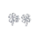 Good Luck Irish Celtic Four Leaf Clover Open Stud Earrings For Women Polished Finish 925 Sterling Silver