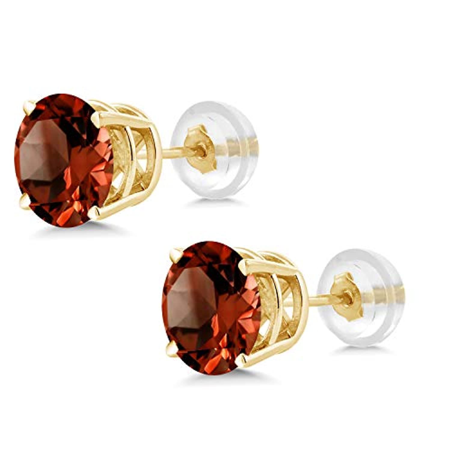 14K Gold Natural Genuine Red Garnet Stud Earrings For Women