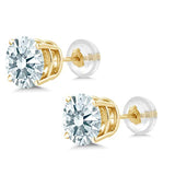 14K  Gold Stud Earrings with White Zirconia For Women