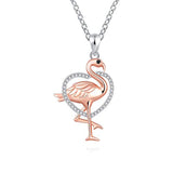 Silver Flamingo Crystal Heart Pendant Necklace
