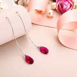 925 Sterling Silver Simple Tear Drop Daily Ear Threader Dangle Earrings Adorned with crystals