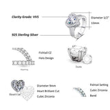 Wedding Engagement Promise Ring Rhodium Plated 925 Sterling Silver Heart Cut Cubic Zirconia Halo Pave CZ Statement Jewelry for Wife Lover Girlfriend