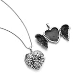 Oxidized Sterling Silver Lucky Ladybug Flowers Leaves Garden Heart Shaped Locket Necklace