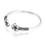 Bali Style Plumeria Flower Tips Stacking Bangle Bypass Cuff Bracelet For Women For Teen Oxidized 925 Sterling Silver