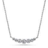 Rhodium Plated Sterling Silver Cubic Zirconia CZ Graduated Bubble Bar Wedding Pendant Necklace