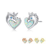 Silver Opal Unicorn Stud Earring 