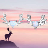 Sterling Silver Elk Heart-shaped Opal Stud Earrings Hypoallergenic Elk Ear Christmas Jewelry Gift
