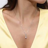 Rhodium Plated Sterling Silver CZ Morganite Color Oval Cut Pendant Necklace Made with Swarovski