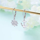 925 Sterling Silver Ear Jewelry Mismatch Nautical Compass Anchor Dangle Earrings Birthday Gifts