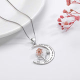 S925 Sterling Silver  Rose Flower Pendant Necklace I Love You to The Moon and Back Jewelry for Women