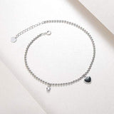 925 Sterling Silver Black Heart Bead Anklet Cubic Zirconia CZ Beach Anklet Summer Jewelry Gifts for Women Adjustable Foot Chain