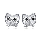 Silver Cute  Owl Animal Colections Stud Earrings