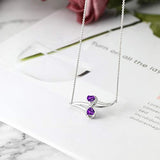 925 Sterling Silver Purple Amethyst and White Created Sapphire 2 Heart Infinity Pendant Necklace For Women (0.97 Cttw with 18 Inch Silver Chain)