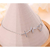 S925 Sterling Silver Faith Hope Love Cross Lifeline Heart Bracelet for Women