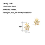 14K Yellow Gold Plated S925 Sterling Silver Cubic Zirconia CZ Stars Stud Earrings Trendy Jewelry