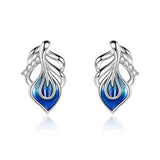 Silver Blue Feather Stud Jewelry
