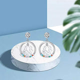 S925 Sterling Silver Lotus Flower Chic Round Earrings Set with Cubic Zirconia Stud Earrings