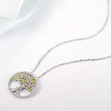 S925 Sterling Silver CZ Tree of Life Jewelry Yellow Citrine Pendants Necklace Jewelry for Women