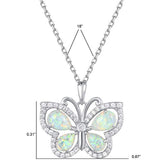 October Birthstone 925 Sterling Silver White Created Opal Butterfly Pendant Necklace Cubic Zirconia CZ Fine Jewelry Gifts For Women Girls 16+2